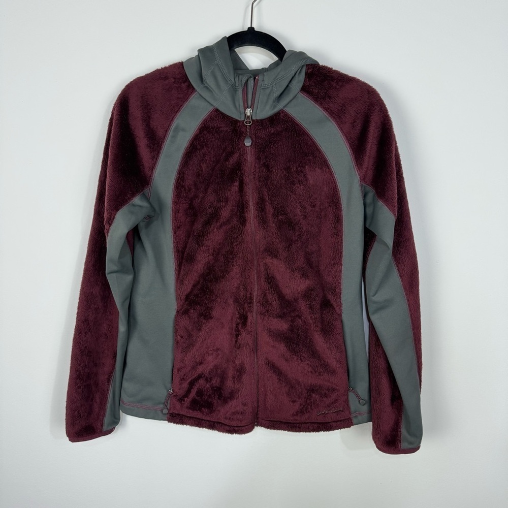 Eddie Bauer burgundy fleece full zip up jacket hiking outdoor